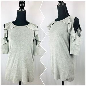Calvin Klein Ribbed Top Cold Shoulder w Ruffle accent